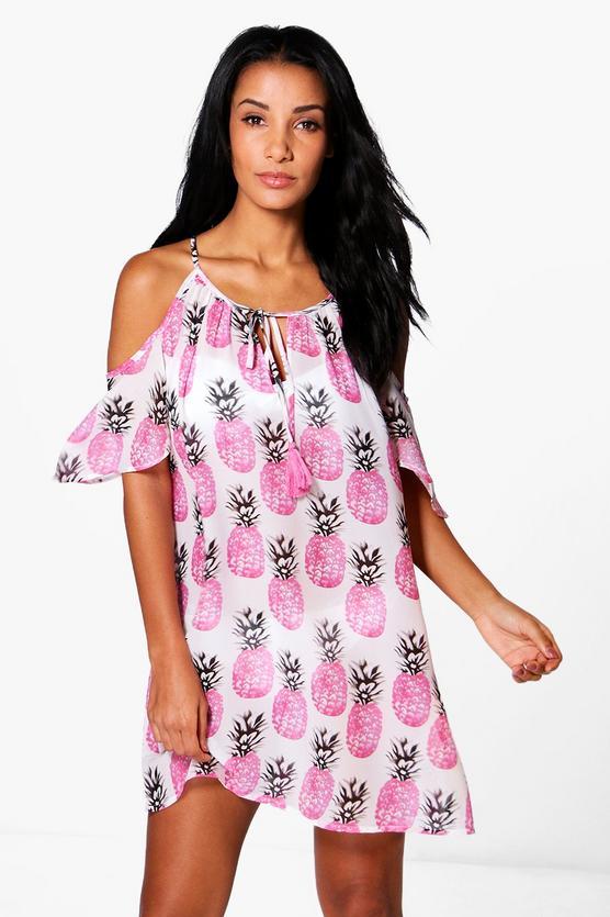 Isabelle Pineapple Cold Shoulder Beach Dress